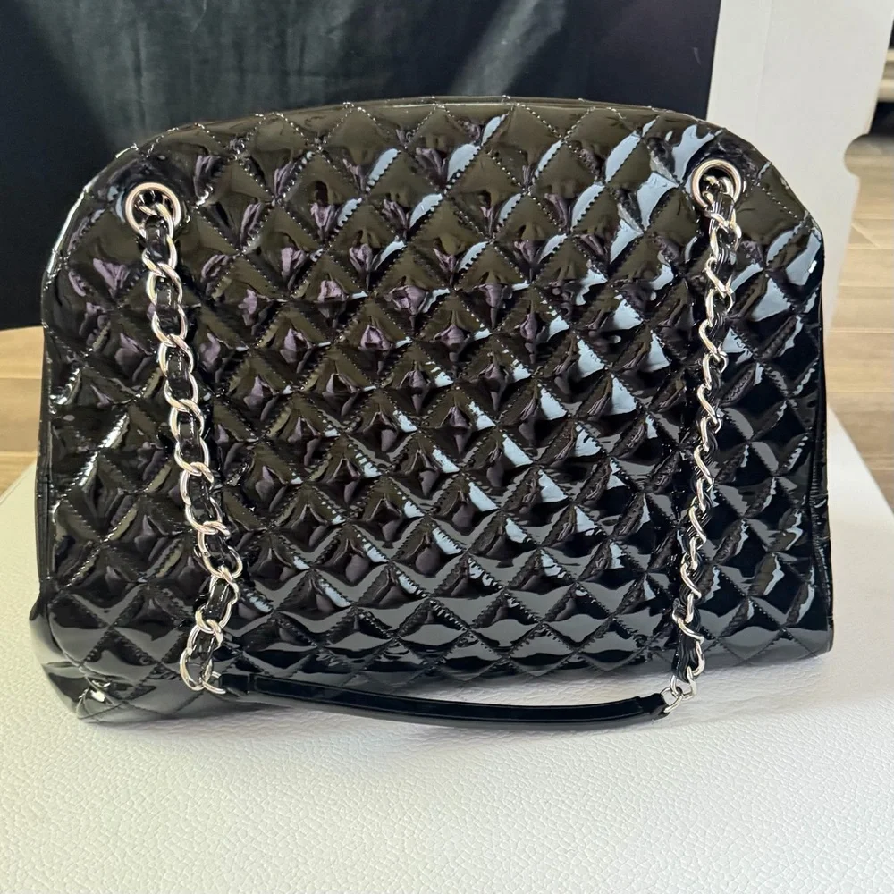 CHANEL Black Quilted Patent Leather Just Mademoiselle Bag (Excellent)
